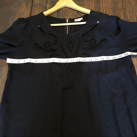 Black Embroidered Tunic Blouse Gold Exposed Zipper - Picture 6 of 11